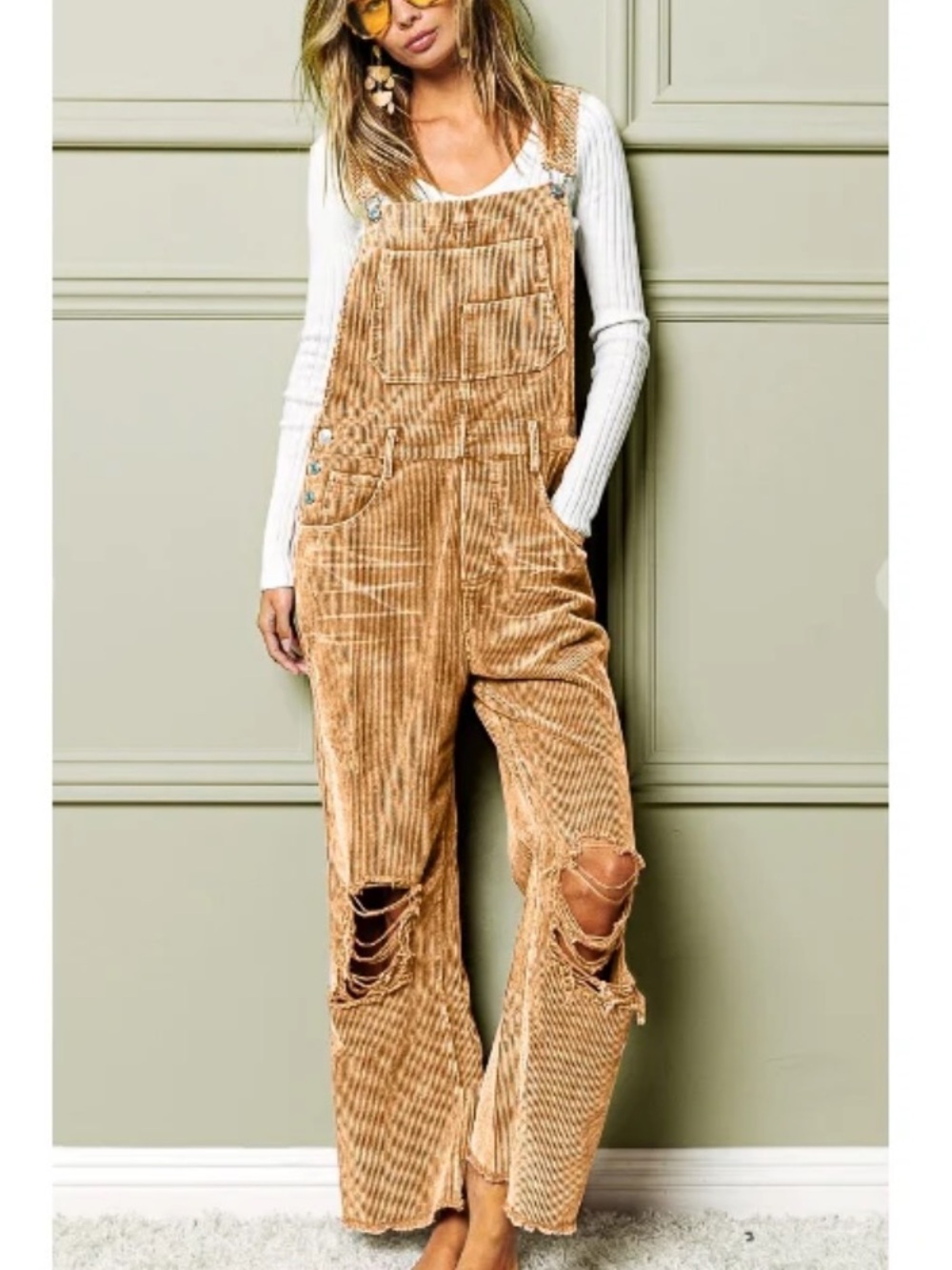 BiBi Distressed Corduroy Overalls - Picture 5 of 15